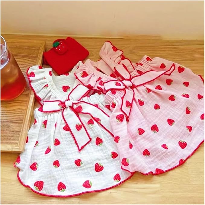 Pet Clothes Bowknot Strawberry Dog Dress Cat Princess Dresses Chihuahua Yorkshire Sweet Skirts Puppy Supplies(X-Large)