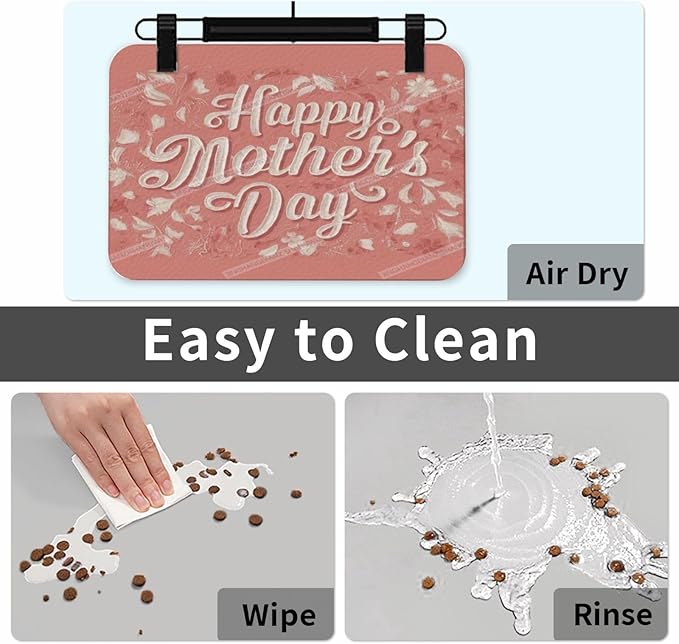 Absorbent Dog Water Cat Mat for Food Water Bowl Quick Dry Happy Mother's Day Floral Gift for Mom P Pet Feeding Mats No Stains Dog Food Mat Pet Accessories Supplies Cat Bowl Mats 24x16In