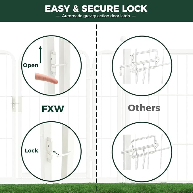 FXW Rollick Unleashed Dog Playpen for Indoor, Yard, RV Camping, 45 inch 8 Panels for Large Dogs, White│Patented