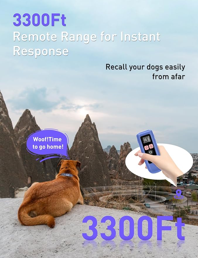 Dog Shock Collar 2 Dogs (10-120lbs) - 3300Ft Dog Training Collar with Beep, Vibration & Shock, IPX7 Waterproof Rechargeable Dog Shock Collars for Small Medium Large Dogs, Security Lock, Purple