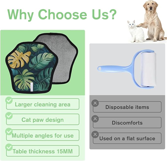 Tropical Leaves Theme Electrostatic Pet Hair Removal Glove for Cats & Dogs - Reusable Grooming Mitt for Couch, Carpet, Car Seat & Laundry - Large 9x9 Inch
