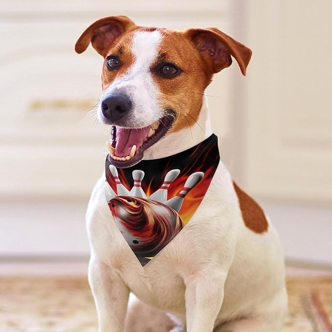 Dog Bandana Spring Pet Scarf Adjustable Triangle Bowling Ball1 Printing Dog Bib Washable Polyester Puppy Bandana for Small Medium Large Dogs Cat Birthday Party Supplies