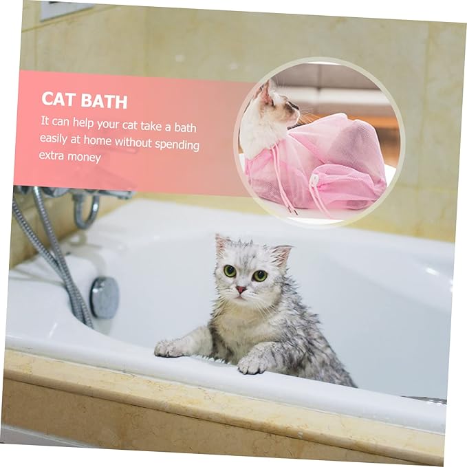 SUPVOX Cat Bathing Bag Adjustable Mesh Cat Wash Bag for Easy Grooming Nail Trimming for Stress Bathing and Drying