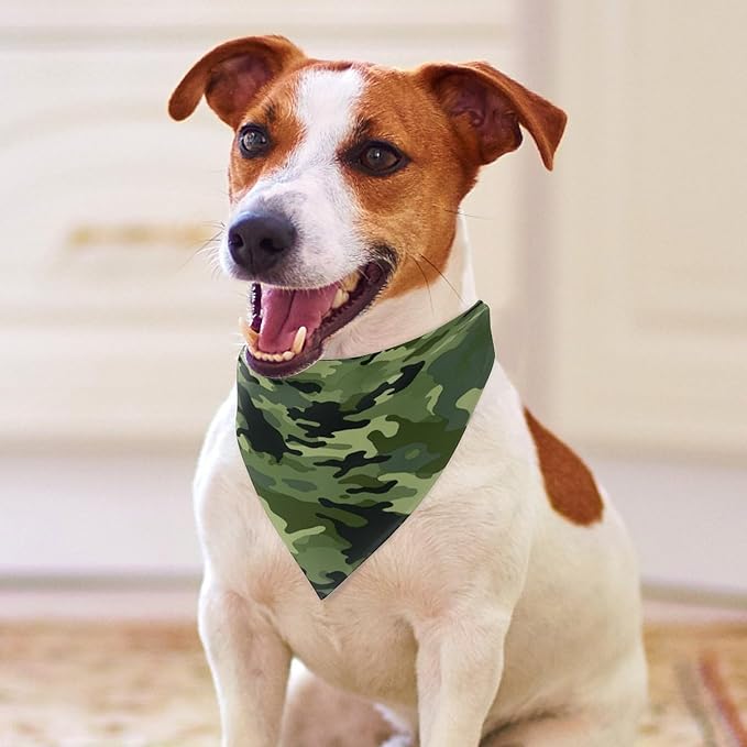 Dog Bandana Spring Pet Scarf Adjustable Triangle Camo Green Printing Dog Bib Washable Polyester Puppy Bandana for Small Medium Large Dogs Cat Birthday Party Supplies