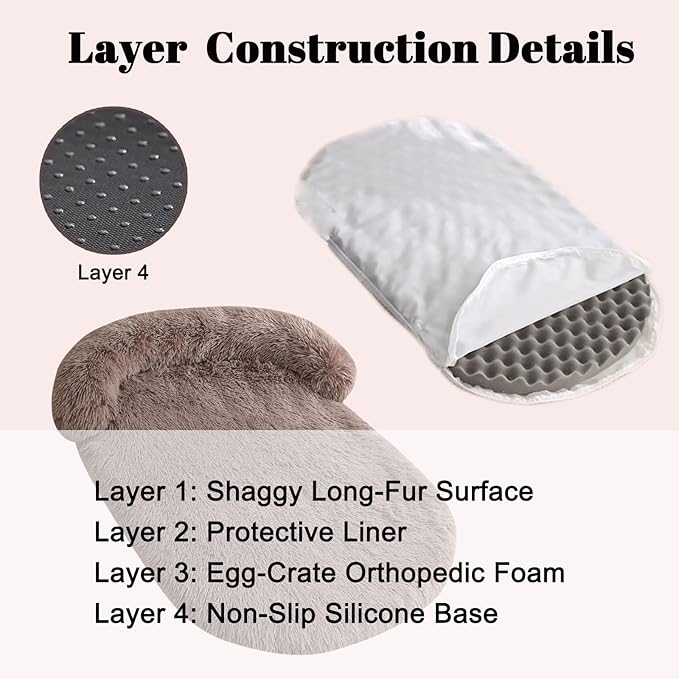 Calming Dog Beds for Medium Large Dogs, Orthopedic Cushion Plush Dogs Lounge Couch Sofa with Washable Removable Cover, Anti-Anxiety Soft Faux Fur Fits up to 40 lbs Pets (Oval, Brown 32"x24")