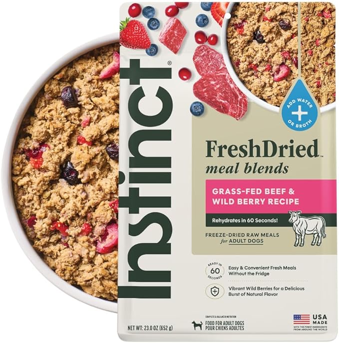 Instinct FreshDried Meal Blends, Freeze Dried Dog Food, Grain Free - Beef & Wild Berries Blend, 23 oz. Bag