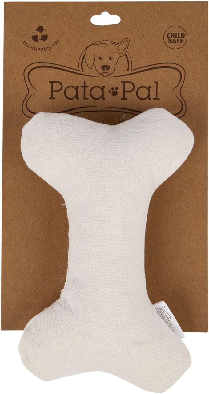 Durable Cotton Canvas Squeaky Dog Toy – Eco-Friendly Interactive Chew Toy for Small to Large Dogs-T-Bone (White)