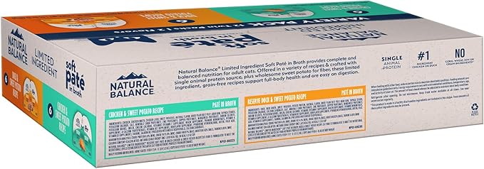 Natural Balance Limited Ingredient Split Cup Variety Pack - Chicken and Duck with Sweet Potato Recipe Soft Pate Wet Cat Food for Sensitive Stomachs and for Healthy Digestion, 2.6 oz. Case of 12