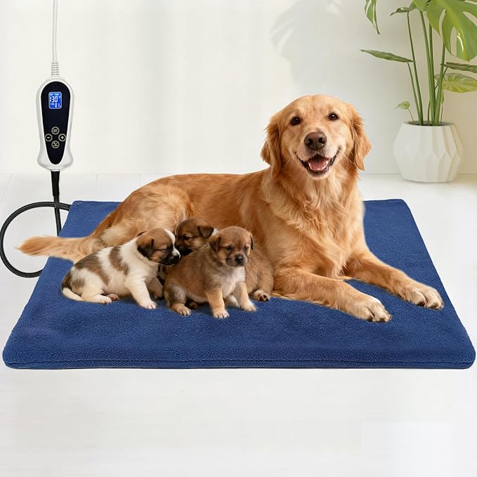 Bestio Extra Large Dog Heating Pad,47x30 in Heated Dog Bed with Constant Heat & Auto Modes，MET&UL Certified Pet Heating Pad,Chew-Resistant Cord,Waterproof Washable Cover- Blue