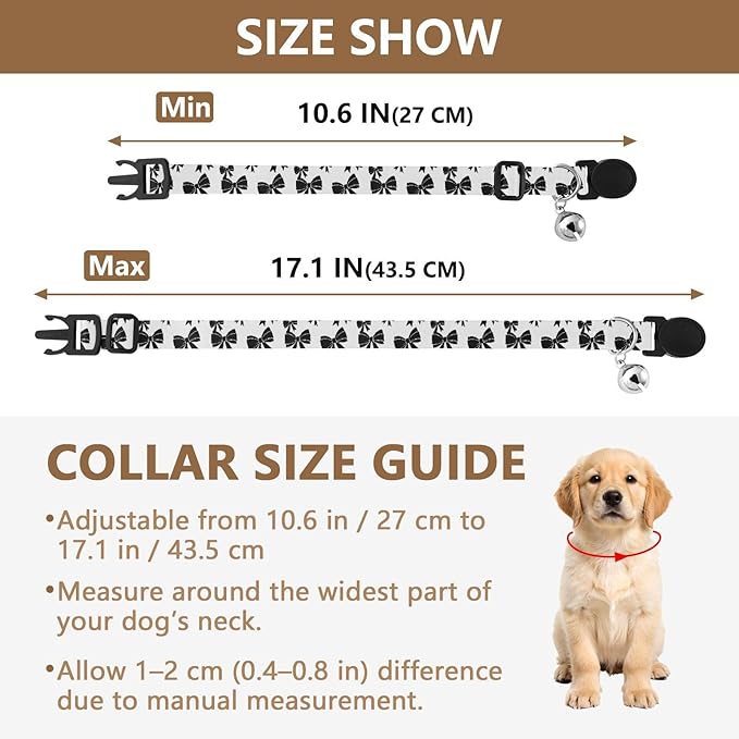 Dog Collar Bows Ribbons Pattern Dog Collars Puppy Collar Cat Pet Collar with Adjustable Buckle for Dogs Cats Pets Supplies 2 Pack