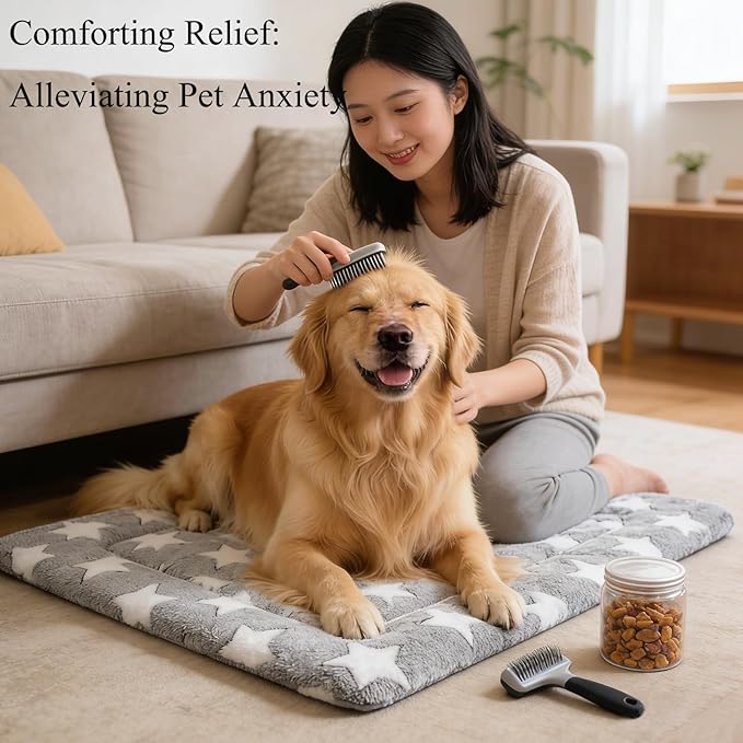 Dog Bed Mat, Reversible Dog Crate Pad - Comfortable Kennel Mat for Dogs & Cats, Machine Washable Dog Bed Suitable for Kennel, Cage or Home Travel (Gray Star, 35" L*23" W*1.5" Th)