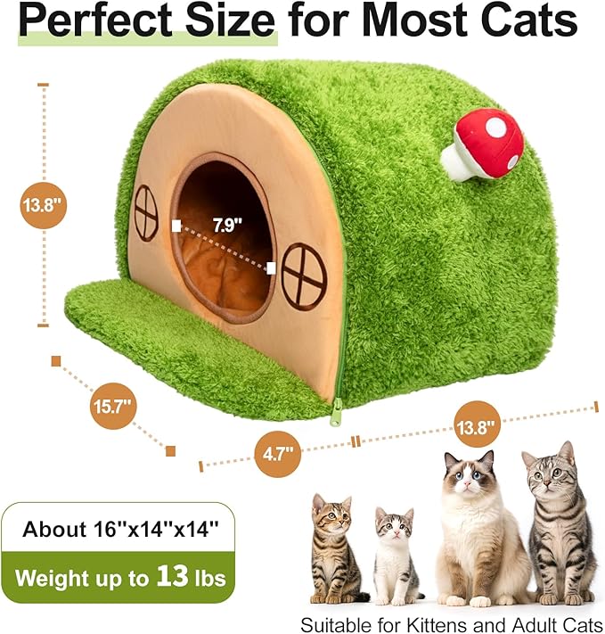 Cat Bed for Indoor Cats - Cute Cat Bed Cave, Tree Hole Cat House Tent for Kittens and Small Pets with Removable Washable Cushion & Anti-Slip Bottom, Enclosed Kitten Bed Hideaway