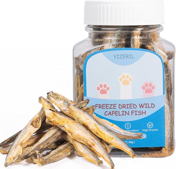Freeze-Dried Capelin Fish Cat Dog Treats - Single Ingredient Pet Snacks High Protein & Omega-3,Grain-Free, Supports Skin & Joint Health (3.2oz)