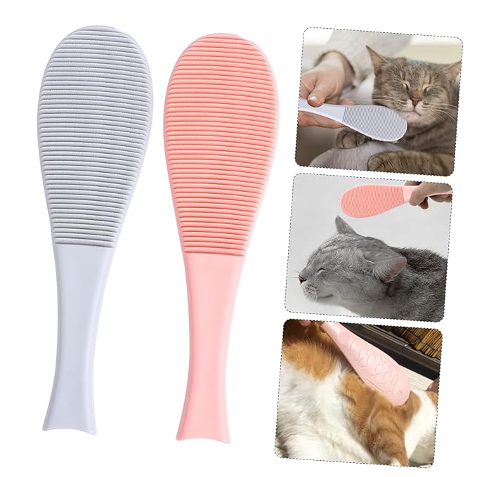 Kisangel 2Pcs Cat Massage Comb Lightweight Cat Grooming Brushes with Tongue Texture Durable Slicker Brush for Shedding and Dandruff Removal for Home