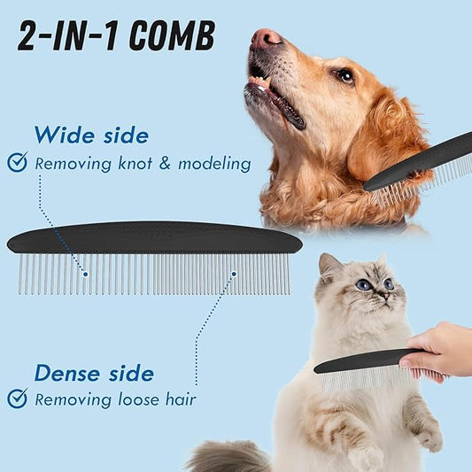 Pet Grooming Brush and Metal Comb,Cat Undercoat Rake for Dogs Grooming Supplies Dematting Deshedding for Shedding,Deshedder Brush Dogs Shedding Tool for Long Matted Haired Pets