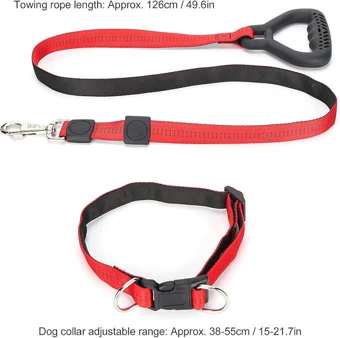 Heavy Duty Dog Leash Collar Set, Adjustable Nylon Leash with Soft PP Handle, Durable Rope Leash Collar for Small Medium Large Dogs, Pet Supply with Elastic Shock (Red)