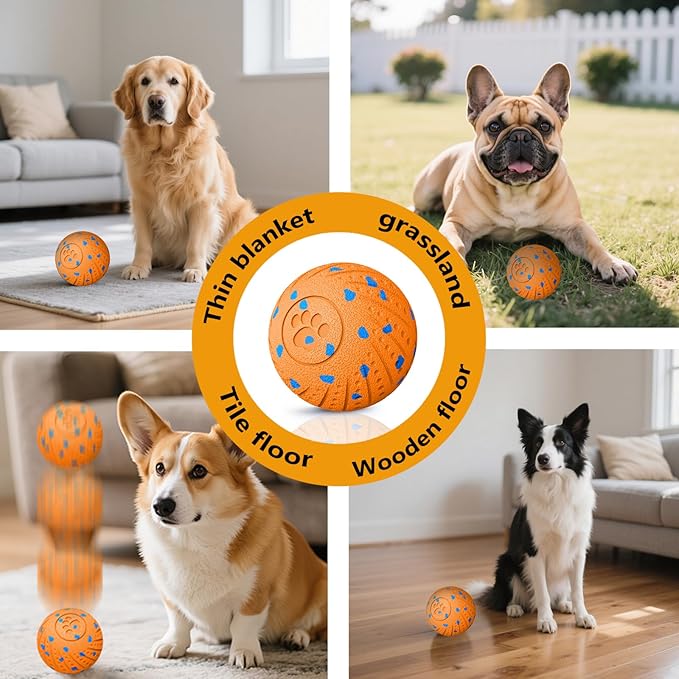 Smart Dog Ball: Automatic Bouncing, Vibration and Jumping Action Interactive Toy, Durable Duraspin for Aggressive Chewers, Rechargeable, for Indoor & Outdoor Use Orange.