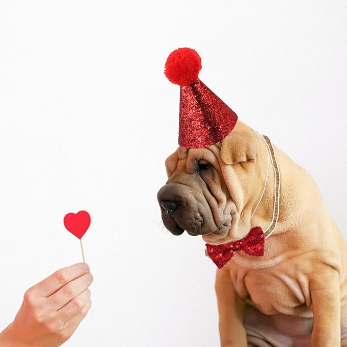 BESTYASH Christmas Dog Headband Set 2pcs Red Hat and Bowtie Pet Supplies Christmas Puppy Costume Holiday Accessories for Dogs