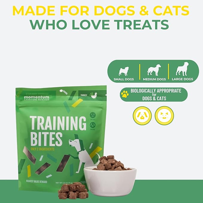 Momentum Carnivore Nutrition Freeze-Dried Turkey Training Bites – Two Ingredients-Turkey Gizzards and Hearts, All-Natural Dog Treats –Made in USA – Perfect for Training & Rewards- 2.5 oz Bag