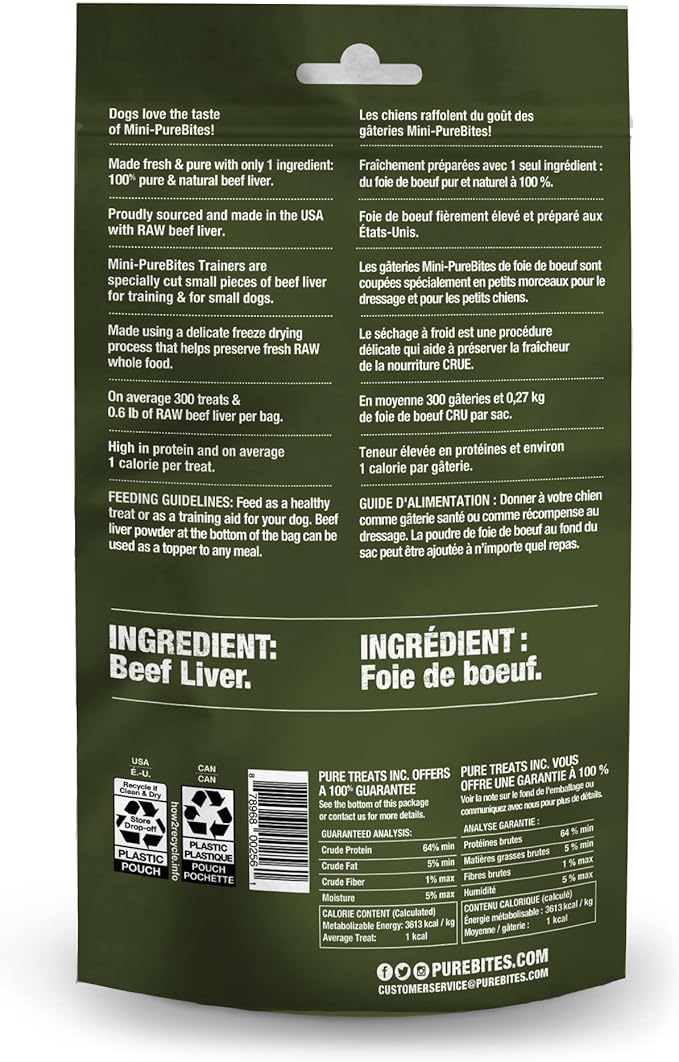 PureBites Mini Beef Freeze Dried Dog Treats, 1 Ingredient, Made in USA, 3oz
