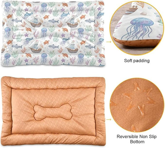 Dog Bed for Crate Washable Pet Sleep Pad, Marine Animals Kennel Mat with Non-Slip Bottom, Soft Fluffy Supplies Pet for Dogs and Cats (36x24 inch)
