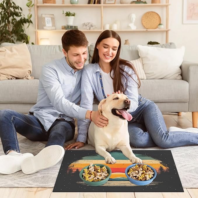 Sunrise Dog Food Mat for Floors Absorbent, Quick Dry Water Dispenser Mat for Food, Water, Pet Supplies 17" x 30", Forest