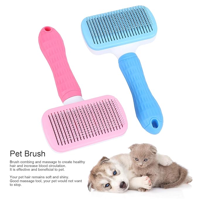 Gavigain Pet Hair Brush Steel Needle Comb Massage Particles Supply Pink Blue for Pet Grooming