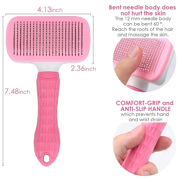 TIMINGILA Self Cleaning Slicker Brush for Dogs and Cats,Pet Grooming Tool,Removes Undercoat,Shedding Mats and Tangled Hair,Dander,Dirt, Massages particle,Improves Circulation (Pink)