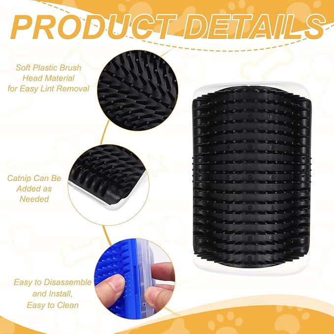 Self Grooming Cat Brush, Cat Self Groomer Scratcher with Catnip Softer Scratchers Wall Corner Groomer Massage Combs(2Pcs, S, Black) for Long Short Fur Pets/Kittens/Puppies
