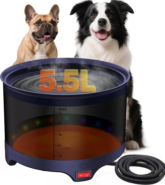 5.5L Heated Water Bowl, 1.45Gal Large Heated Dog Bowls for Outside, Outdoor Winter Waterproof Heat Pet Water Bowl with Chew Resistant Power Cord & LED Neon for Dog/Cat/Chicken/Duck/Rabbit