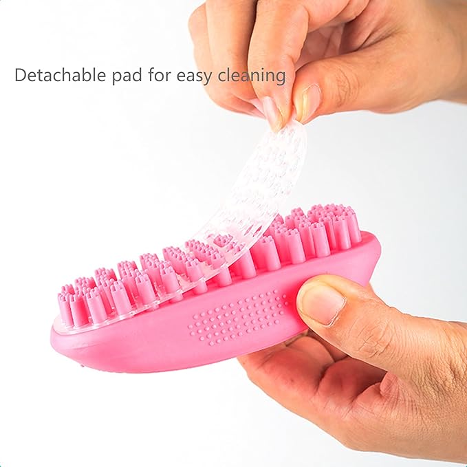 Pet Bath & Massage Brush for Dog & Cat with Short or Long Hair,Rubber Grooming Brush for Brushing,Massaging,Bathing,Shampooing and Reducing Hairballs,Soft Curry Comb with Removable Screen (Pink)