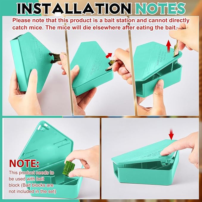 Qualirey Mice Station with Key Triangle Mouse Station Reusable Rodent Trap Box, Keeps Children and Pets Safe Indoor & Outdoor Suitable for Small Mice(Blue,36 Pcs)