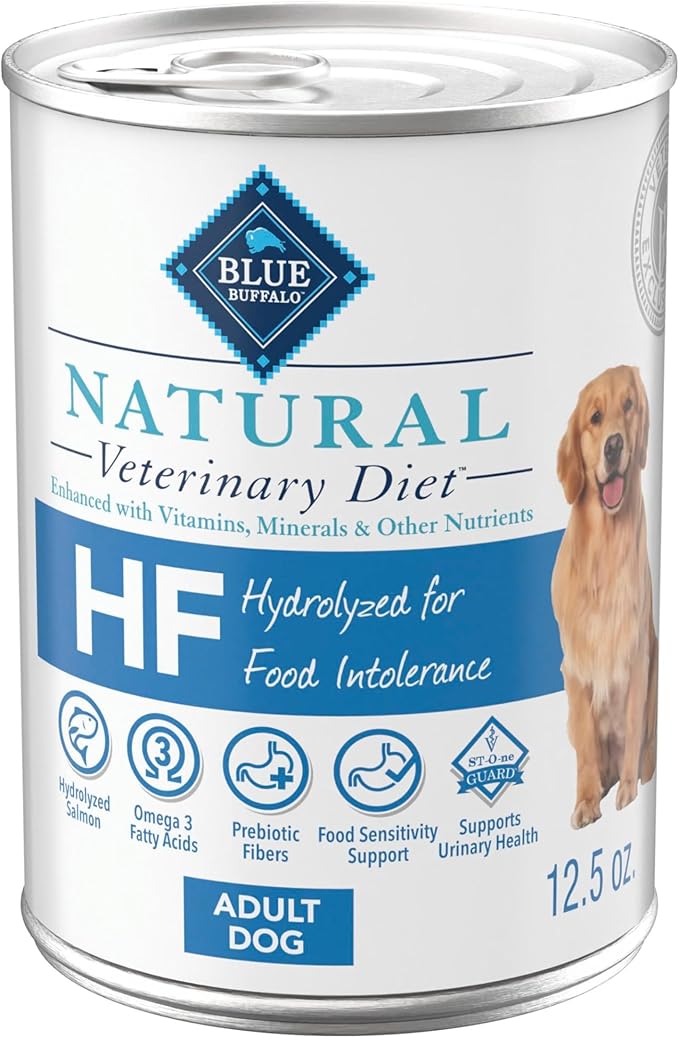 Blue Buffalo Natural Veterinary Diet HF Hydrolyzed for Food Intolerance Wet Dog Food, Veterinarian Prescription Required, Salmon Recipe, 12.5-oz. Cans (12 Count)
