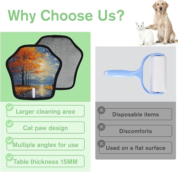 Reusable Pet Hair Removal Glove Oil Painting Trees Magic Brush for Cat & Dog Hair Remover for Car, Sofa, Bedding, Clothes - 9x9 Mitt Washable