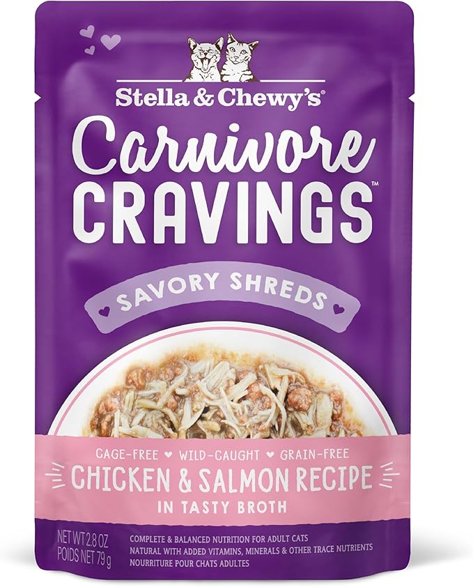 Stella & Chewy's Carnivore Cravings Wet Cat Food - Premium Pouches - Grain Free, High Protein Chicken & Salmon - Perfect for Picky Eaters - Complete Meal or Topper (2.8 oz, 12 Pack)