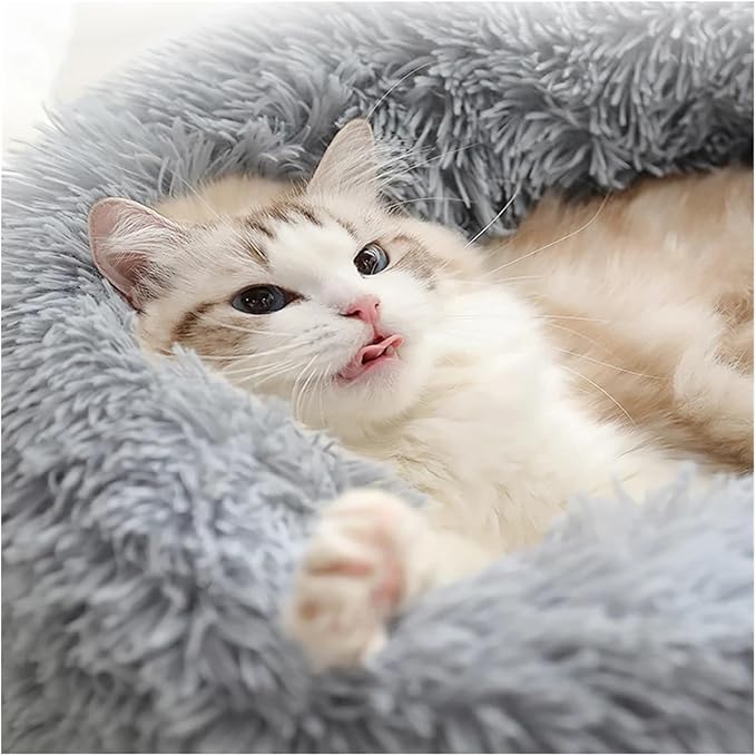 1PCS Round Pet Bed Kennel Non-Slip Winter Warm Dog Kennel Sleeping Long Plush Soft Puppy Cushion Mat Cat Supplies(Green,40cm)