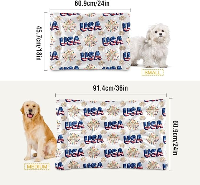 Dog Bed for Crate Washable Pet Sleep Pad, Independence Day Elements Kennel Mat with Non-Slip Bottom, Soft Fluffy Supplies Pet for Dogs and Cats (36x24 inch)