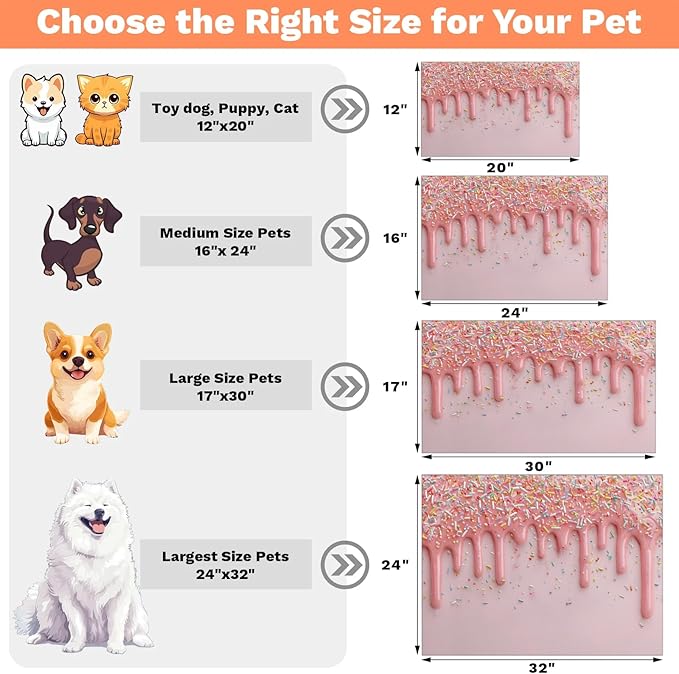 Ice Cream Dog Food Mat for Floors Absorbent Dog Bowl Mat for Food and Water Dispenser Quick Dry Cat Food Placemat Pet Supplies 17" x 30", Pink Ice Cream