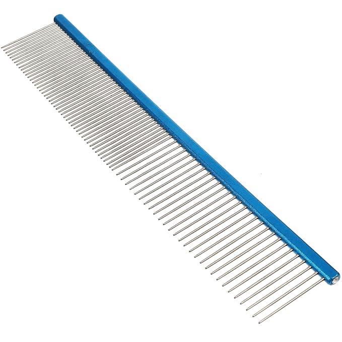 Portable Pet Hair Comb for Dogs and Cats, Wear-resistant Aluminum Dematting Comb with Fine Teeth, Lightweight Blue Grooming Tool for Detangling and Fur Removal at Home