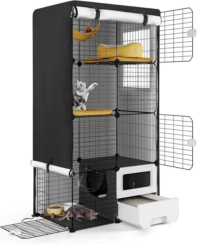 Catio Cover,30"L x 20"W x 56"H Cover for Catio Outdoor Cat Enclosure Waterproof, 420D Cat Cage Covers for Oneluck Cats Cage Indoor, Outdoor Cats Enclosure Covers(Black)(Catios Not Included)