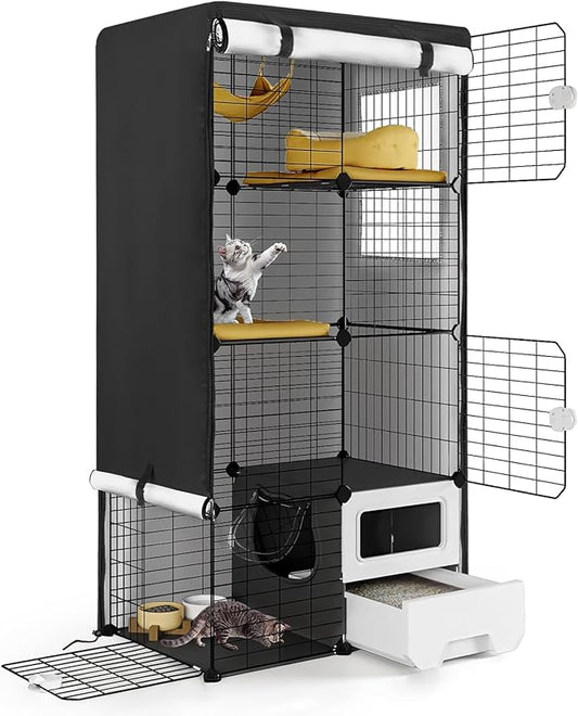 Catio Cover,30"L x 20"W x 56"H Cover for Catio Outdoor Cat Enclosure Waterproof, 420D Cat Cage Covers for Oneluck Cats Cage Indoor, Outdoor Cats Enclosure Covers(Black)(Catios Not Included)