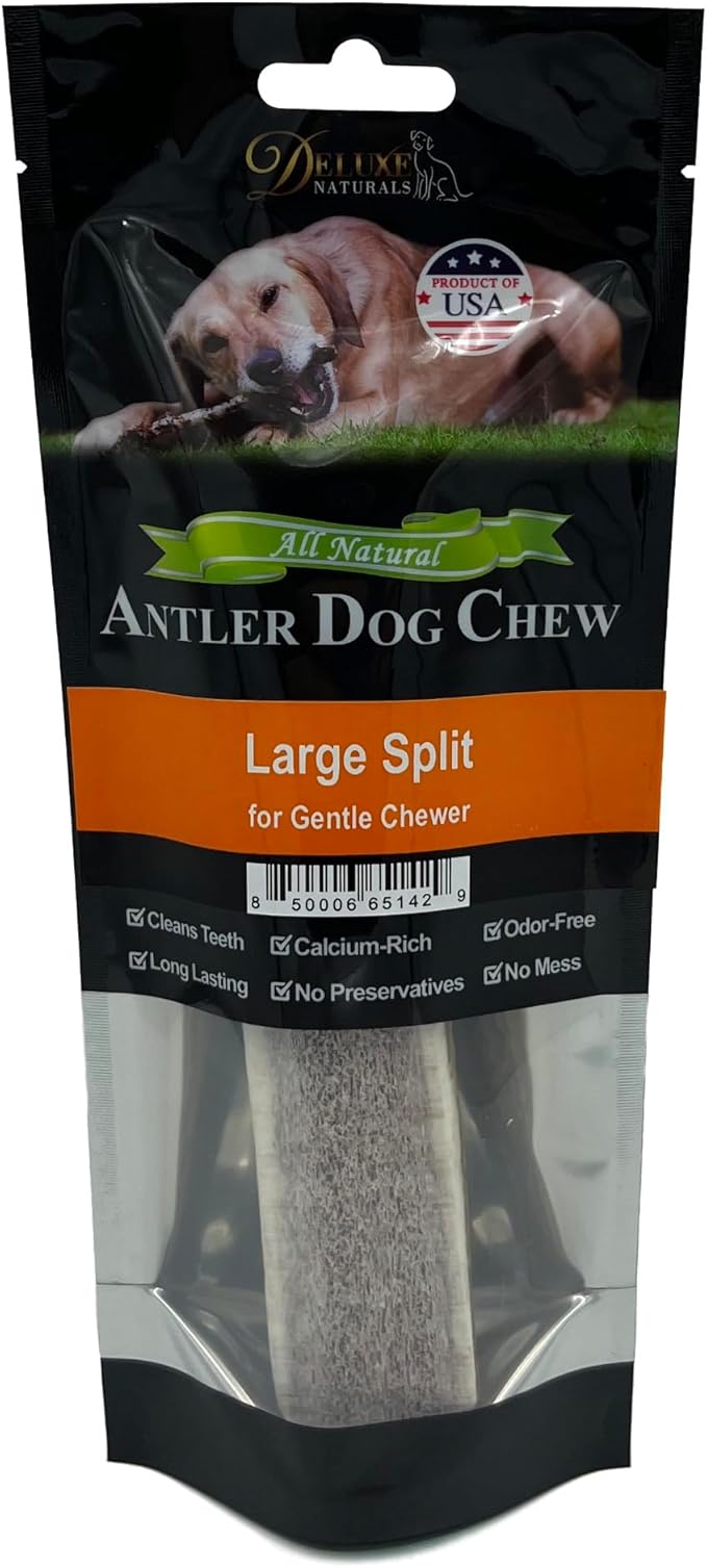 1-Pack Large Split Elk Antler Dog Chew (6 to 7.5+ in) – All Natural, Premium Grade A, Odor-Free, USA-Sourced – Long-Lasting Dental Treats for Small and Medium Dogs Under 45 lbs