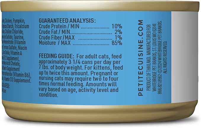 PETITE CUISINE Whole Foods Wet Cat Food, Chicken & Pumpkin Entree in Broth, 2.8 oz. Can (24 Count)