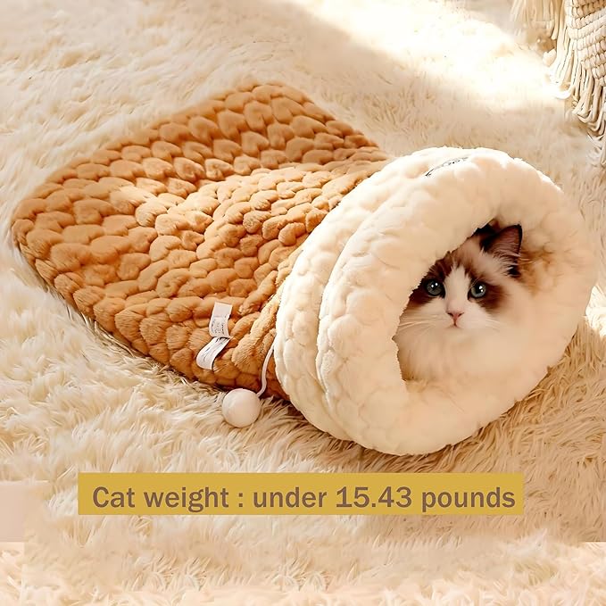 Cat Sleeping Bag for Indoor, 2025 New Cat Winter Cozy Plush Cave Bed, Self-Warming Pet Bed Cave for Indoor Kittens Puppies (Blue)