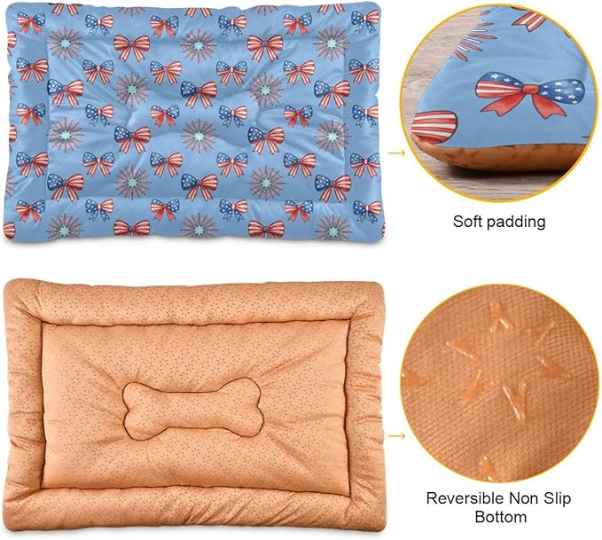 Dog Bed for Crate Washable Pet Sleep Pad, Bows Print Kennel Mat with Non-Slip Bottom, Soft Fluffy Supplies Pet for Dogs and Cats (36x24 inch)
