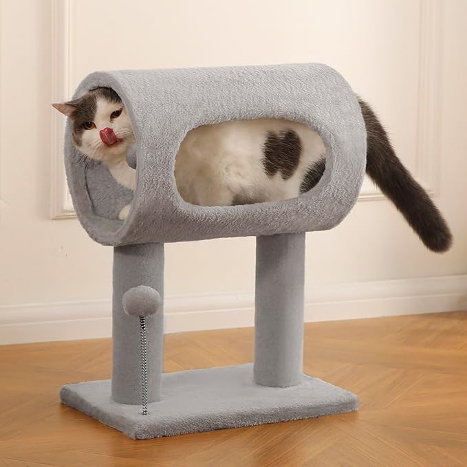 Cat Craft Scratching Post 20.5" Cat Tree with Tunnel Carpet Cat Tower Kitten Tree Cat Tree with Hanging Ball for Indoor Cat, Grey