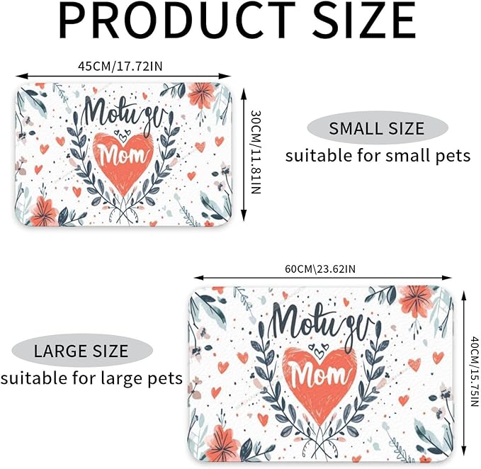 Pet Feeding Mat for Dogs Cats Happy Mother's Day Floral Gift for Mom Iq Absorbent Dog Food Mat Non-Slip Waterproof Placemat Quick Dry Pet Supplies Bowl Mats