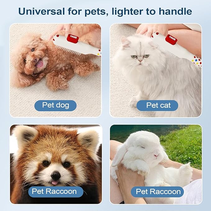 Cat Grooming Comb - Self-Cleaning Supplies with Metal Teeth | Cat Hair Comb | for Dog Puppy Animals Indoor Home Shedding