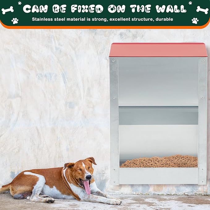 2 Pcs 40 Lbs Large Automatic Dog Feeders with Handle Acrylic Panel Galvanized Gravity Feeder Outdoor Hanging for Doggie Breed Dog Food Dispenser Container (Red, No Wheels)