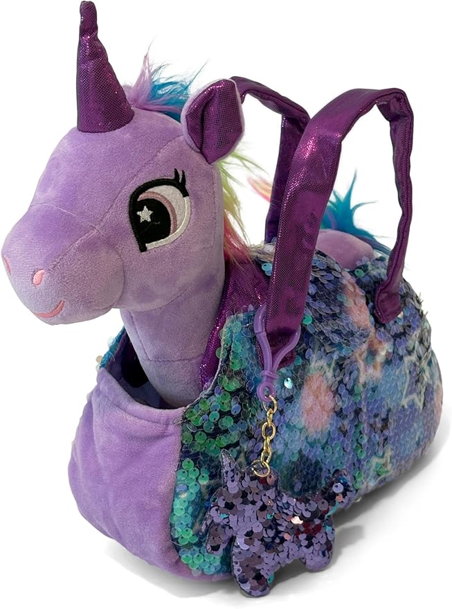 Little Jupiter Plush Pet Set w/Purse - Unicorn Stuffed Animals for Girls - Plush Toy Gift for Girls Ages 3-7 yrs (Light Purple Unicorn)